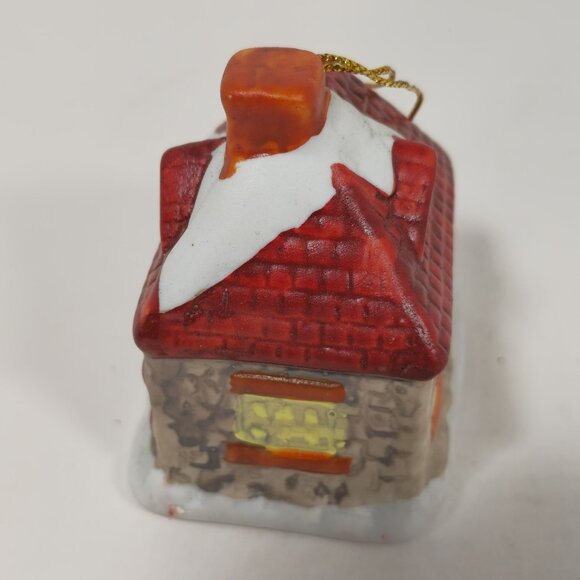 Vintage Ceramic Christmas Cottage With Bells Ornament Set - Picture 5 of 16